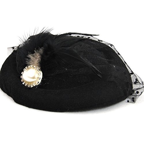 Miniature Pill Box Pillbox Hat Fascinator - Multiple Color Options (Black)