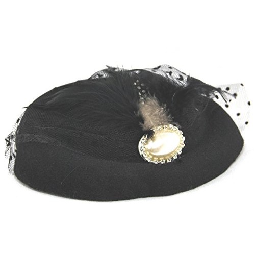 Miniature Pill Box Pillbox Hat Fascinator - Multiple Color Options (Black)