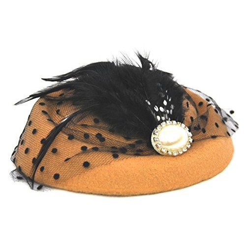Miniature Pill Box Pillbox Hat Fascinator - Multiple Color Options (Caramel/M...