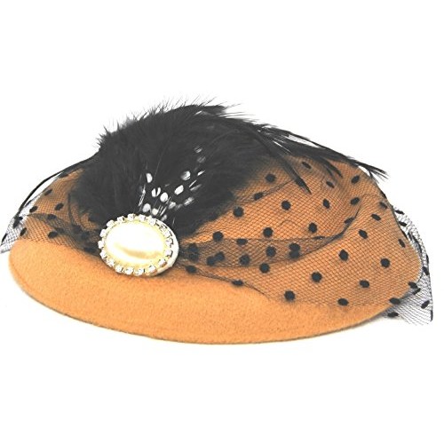 Miniature Pill Box Pillbox Hat Fascinator - Multiple Color Options (Caramel/M...