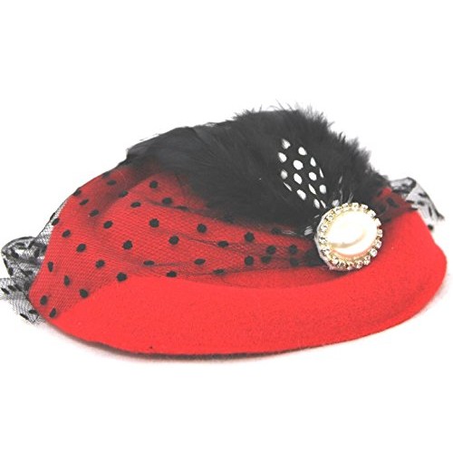 Miniature Pill Box Pillbox Hat Fascinator - Multiple Color Options (Red)
