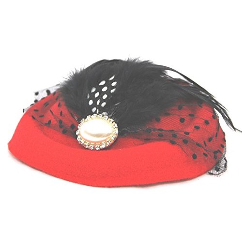 Miniature Pill Box Pillbox Hat Fascinator - Multiple Color Options (Red)