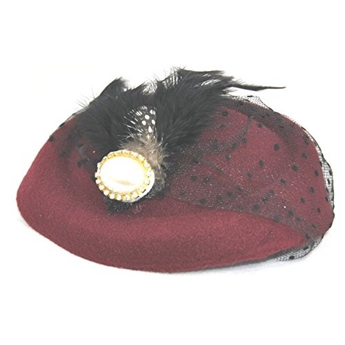 Miniature Pill Box Pillbox Hat Fascinator - Wine