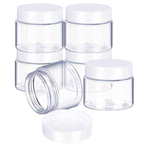 6 Pack 1 oz Plastic Pot Jars Round Clear Leak Proof Plastic Cosmetic Containe...