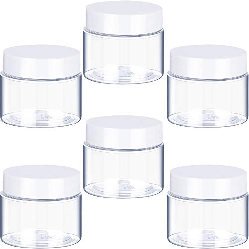6 Pack 1 oz Plastic Pot Jars Round Clear Leak Proof Plastic Cosmetic Containe...