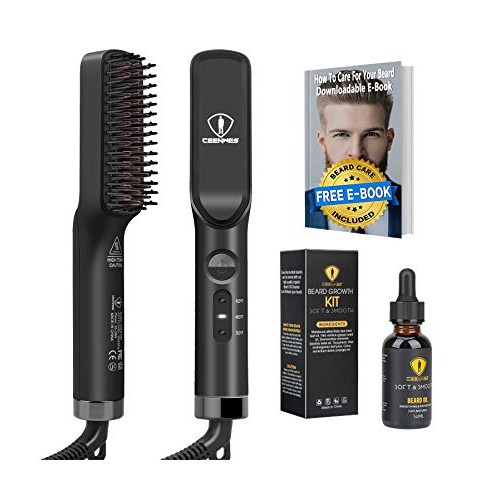 Ceenwes 3 in 1 Beard Straightener with FREE Beard Oil Ideal Gifts for Him Por...