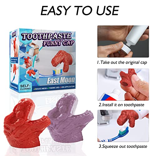 Celendi New Creative Spoof Toothpaste Topper,Red Dinosaur Baby Toothpaste Cap...