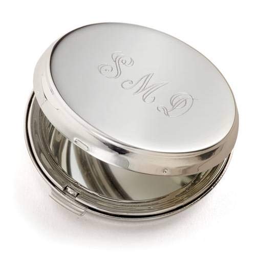 Round Hinged Compact Make up Mirror Custom Message Monogram Engraved