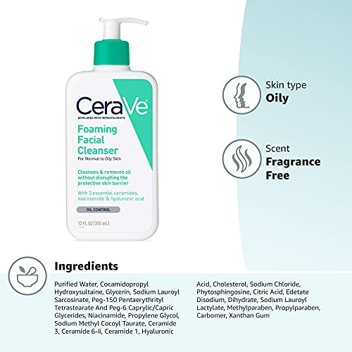 CeraVe Foaming Facial Cleanser | 12 oz | Daily Face Wash for Oily Skin | Frag...