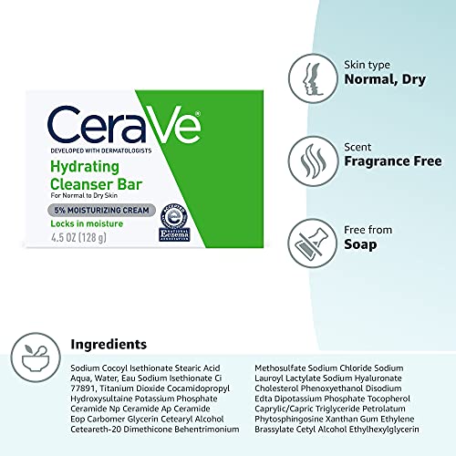 CeraVe Hydrating Cleanser Bar | Soap-Free Body and Facial Cleanser with 5% Ce...