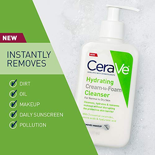 CeraVe Hydrating Cream-to-Foam Cleanser | Makeup Remover and Face Wash With H...