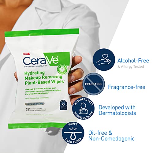 CeraVe Hydrating Facial Cleansing Makeup Remover Wipes| Plant Based Face Wipe...