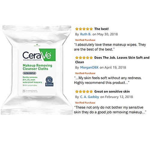 CeraVe Makeup Removing Cleanser Cloths | Makeup Wipes to Remove Dirt, Oil, & ...