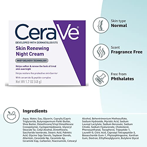 CeraVe Skin Renewing Night Cream | Niacinamide, Peptide Complex, and Hyaluron...