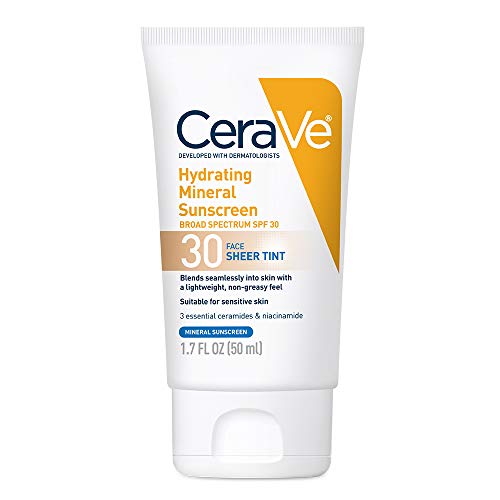 CeraVe Tinted Sunscreen with SPF 30 | Hydrating Mineral Sunscreen With Zinc O...