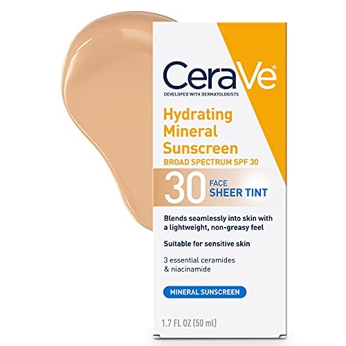 CeraVe Tinted Sunscreen with SPF 30 | Hydrating Mineral Sunscreen With Zinc O...