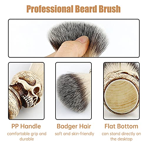 CestoMen 3PCS Wooden Beard Comb, Skull Head Shaving Brush Set for Men, Badger...