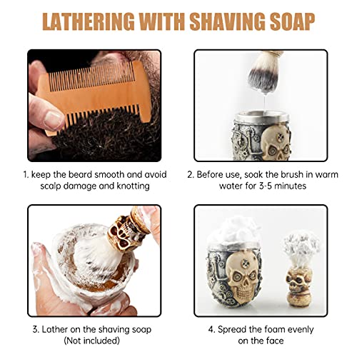 CestoMen 3PCS Wooden Beard Comb, Skull Head Shaving Brush Set for Men, Badger...