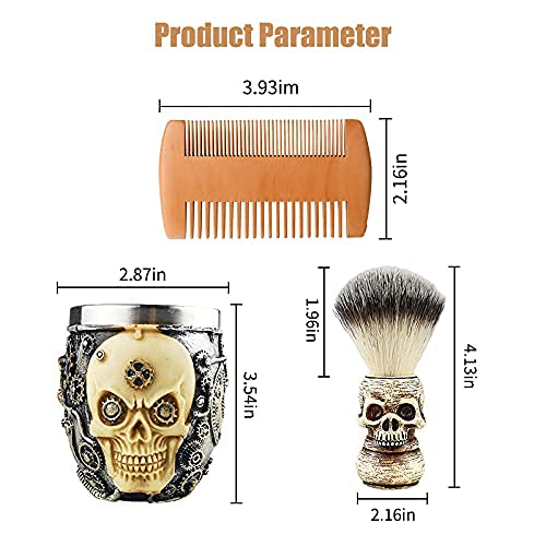 CestoMen 3PCS Wooden Beard Comb, Skull Head Shaving Brush Set for Men, Badger...