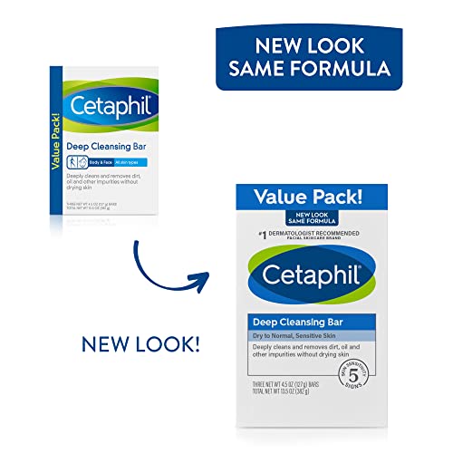 Cetaphil Bar Soap, Deep Cleansing Face and Body Bar, Pack of 3, For Dry to No...