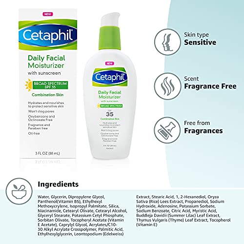 Cetaphil Face Moisturizer, Daily Oil Free Facial Moisturizer with SPF 35, For...