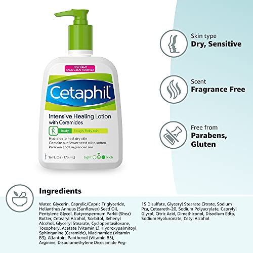 CETAPHIL Intensive Healing Lotion with Ceramides 16 oz For Dry, Rough, Flaky ...