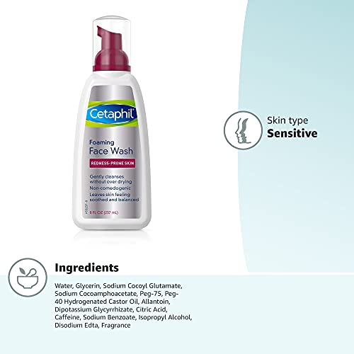 CETAPHIL Redness Relieving Foaming Face Wash for Sensitive Skin , 8 fl oz , G...