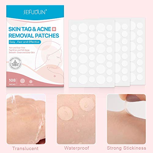 Skin Tag Remover Patches 108 PCS, Acne Tag Mole Remover Patch Natural Safe Ef...