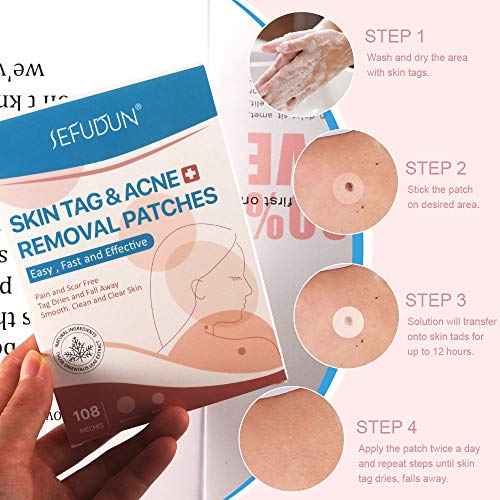 Skin Tag Remover Patches 108 PCS, Acne Tag Mole Remover Patch Natural Safe Ef...