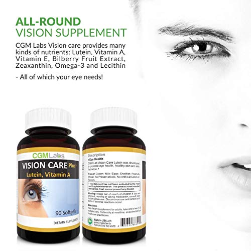 CGM-Labs Vision Care, Lutein 40mg, Zeaxanthin, Vitamin A, Bilberry Extract, 9...