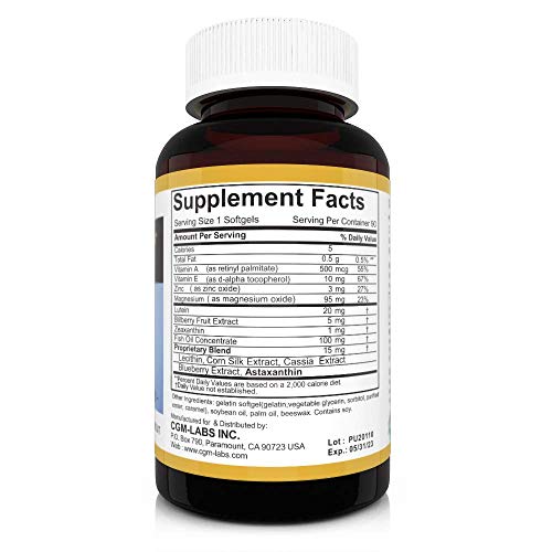 CGM-Labs Vision Care, Lutein 40mg, Zeaxanthin, Vitamin A, Bilberry Extract, 9...