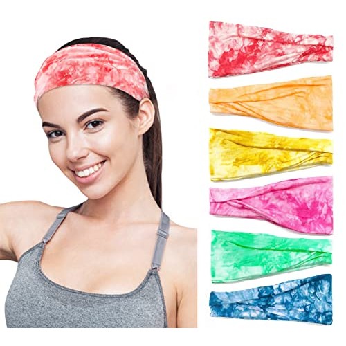 6 Pcs Womens Headbands Yoga Running Headbands Tie Dye Sport Workout Fashion H...