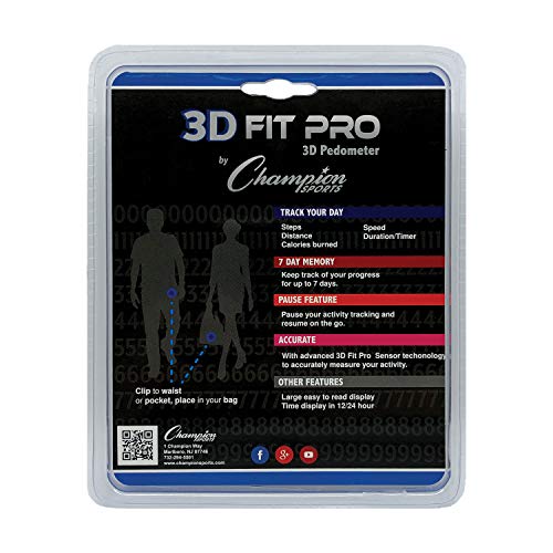Champion Sports 3D Fitpro Digital Pedometer for Men and Women - Accurate Step...