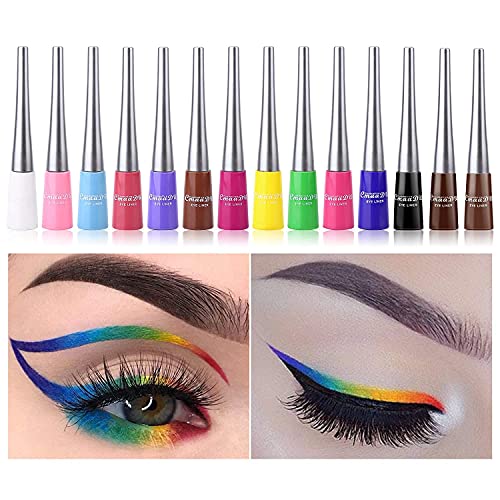 14 Color Matte Liquid Eyeliner Set Colorful Neon White Black Red Brown Green ...