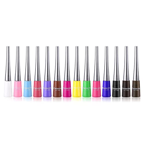 14 Color Matte Liquid Eyeliner Set Colorful Neon White Black Red Brown Green ...