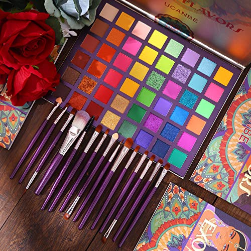 UCANBE EXOTIC FLAVORS Eyeshadow Palette + 15 PCS Eye Brushes Makeup Set 48 Co...