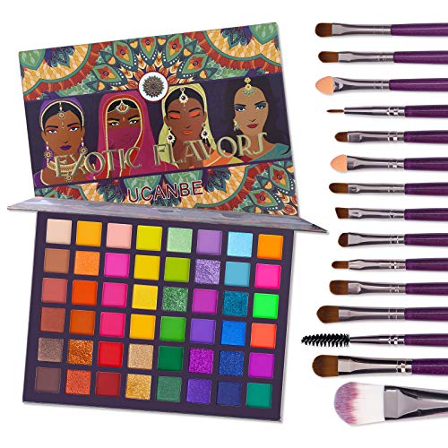 UCANBE EXOTIC FLAVORS Eyeshadow Palette + 15 PCS Eye Brushes Makeup Set 48 Co...