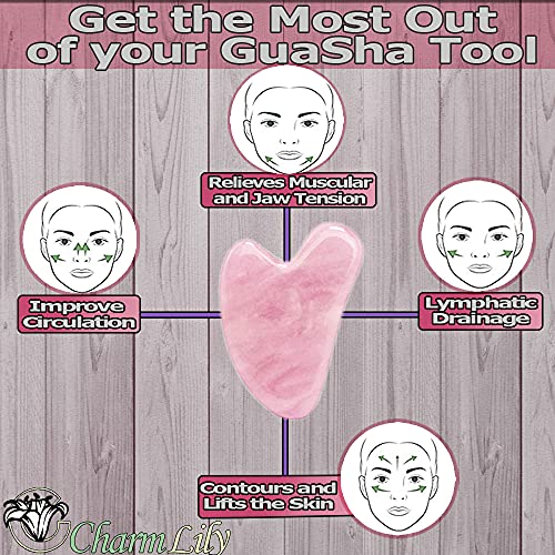 Rose Quartz & Ice Roller + Gua Sha Massager Tool Set for Face & Eyes by Charm...