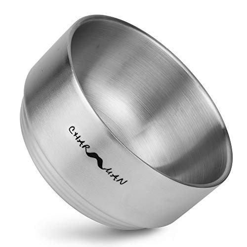 CHARMMAN Stainless Steel Shaving Soap & Cream Bowl with Lid | Three-walls Hea...