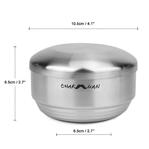 CHARMMAN Stainless Steel Shaving Soap & Cream Bowl with Lid | Three-walls Hea...