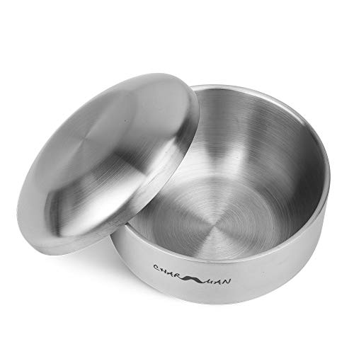 CHARMMAN Stainless Steel Shaving Soap & Cream Bowl with Lid | Three-walls Hea...