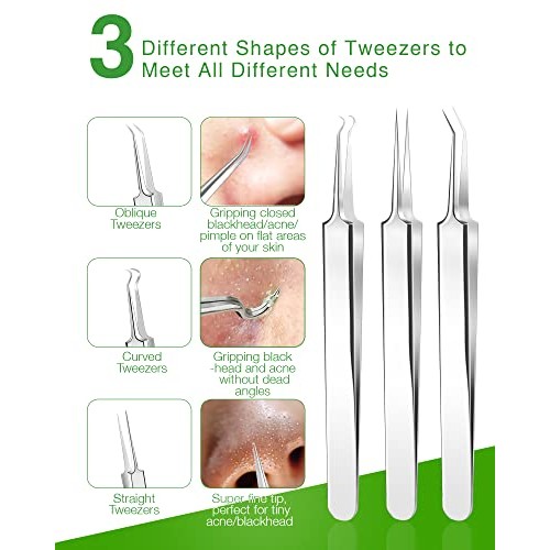15 PCS Blackhead Remover Pimple Popper Tool Kit,Black Head Remove Extractor f...