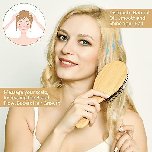 Bamboo Wooden Hair Brush, Boar Bristle Hair Brush for Thick Curly Long Fine D...