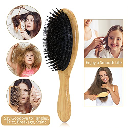 Bamboo Wooden Hair Brush, Boar Bristle Hair Brush for Thick Curly Long Fine D...