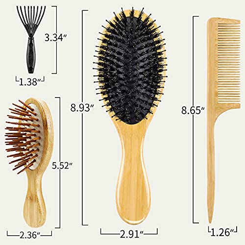 Bamboo Wooden Hair Brush, Boar Bristle Hair Brush for Thick Curly Long Fine D...