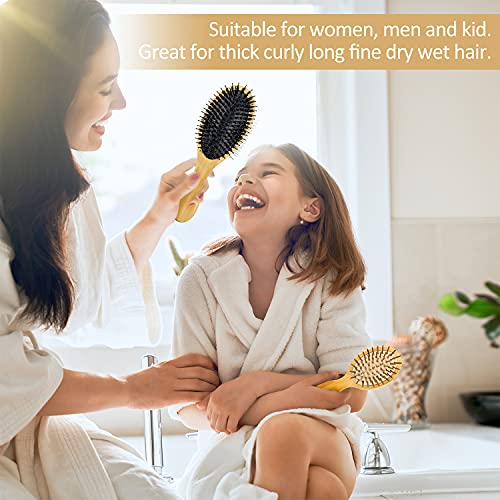 Bamboo Wooden Hair Brush, Boar Bristle Hair Brush for Thick Curly Long Fine D...