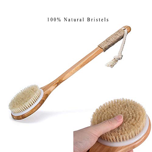 Chikoni Dry Bath Body Brush Back Scrubber with Anti-slip Long Wooden Handle, ...
