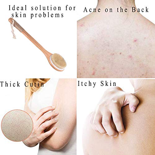 Chikoni Dry Bath Body Brush Back Scrubber with Anti-slip Long Wooden Handle, ...