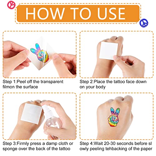 144 Pieces Hippie Tattoo Hippie Assorted Groovy Hippie Temporary Tattoos Hipp...