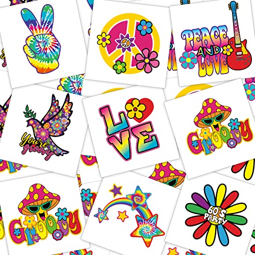 144 Pieces Hippie Tattoo Hippie Assorted Groovy Hippie Temporary Tattoos Hipp...